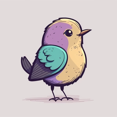 bird, clipart style, vector, logo, cute, golden, purple, teal, pink, lite blue, picture book style, children's lesson book, captivating, kid friendly cute character, black and white, coloring book style, cartoon style, vector image, simple, line art style, character, white background