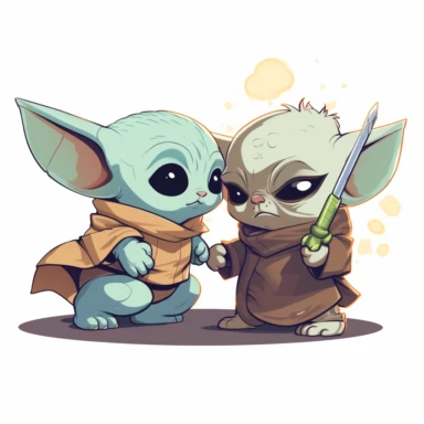 baby yoda fight clipart