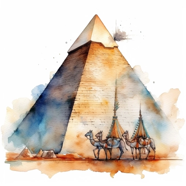 Watercolor Fantasy Ancient Egypt Pyramid Clipart, white background