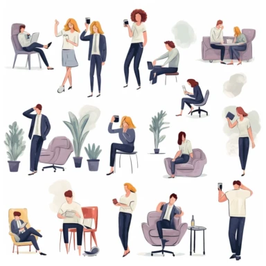 watercolor, Set of busy people in stress and fatigue at work. Employees are overloaded with business tasks. Office workers in anger and anxiety. Burnout concept. png Full body realistic cartoon in 32K UHD cute. 15 cm thick outline. Black color. There was no shadow on the ground. 8k with realistic watercolors and detailed illustrations. PNG clipart, transparent white background