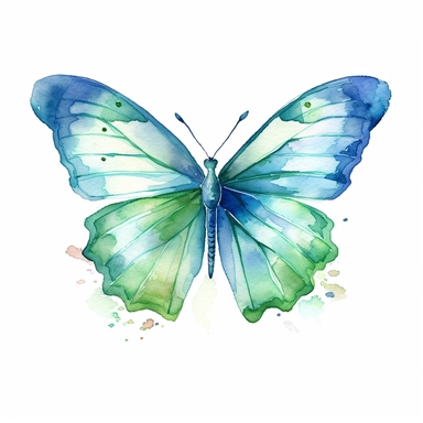 light blue and green watercolour butterfly clipart, vector image