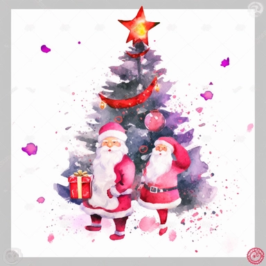 watercolor christmas cards holiday cards greeting card merry christmas cards, in the style of stock photo, light red and purple, anaglyph effect, wrapped vivid striking design png realistic cartoon full body in 32K UHD cute frame 15cm thick no shadow on 8k floor with realistic watercolor And detailed illustrations PNG clipart transparent white background