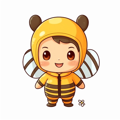 cute newborn baby wearing a honeybee costume clipart by studio ghibli on a white background