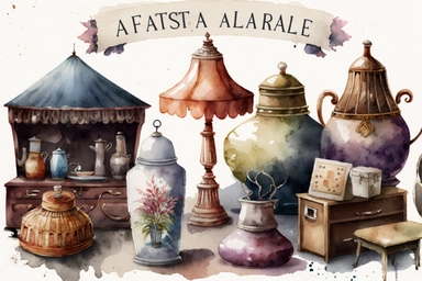 Watercolor antique flea market, Clipart