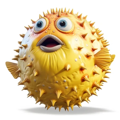 Clipart,A pufferfish inflating to defend itself, hyperrealistic, hyper high definition