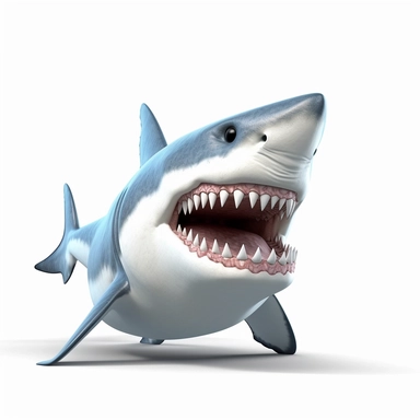 3D Big Dangerous and Scary Shark Clipart isolated on white background