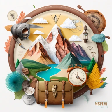 clipart with a wanderlust theme, featuring illustrations of mountains, compasses, and adventure gear, reflecting millennials and Gen Z's love for travel and exploration