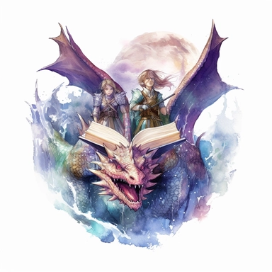 Fantasy book with Dragon Riders: Bonding with majestic dragons to defend realms and conquer evil, watercolor, clipart, white background
