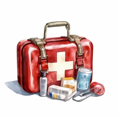 First aid kit logo watercolor,simple Watercolor, hyper realistic, white background, white margins, 16k, ultra detailed clipart, cut out image, hand - drawn, whimsical manhwa style, ultra HD, sharp and clean art