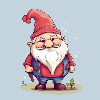 Create a clipart of a cheerful and plump gnome with rosy cheeks, depicted in a whimsical cartoon style. The gnome should be adorned in a tall, pointed hat with a matching belted tunic and shorts. His cozy demeanor must be reflected in the warm smile on his face and his relaxed arms that rest at his sides. The background must be plain and contrasting to highlight the colorful and lively character of the gnome.