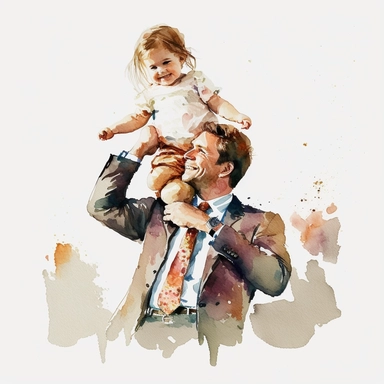 Watercolor Fathers Day Clipart, child cherishing father, white background