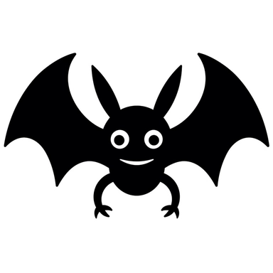 cartoon bat,black and white silhouette icon, clipart style, white background, thick lines, vector, simple design, flat colour, solid colour, halloweencore