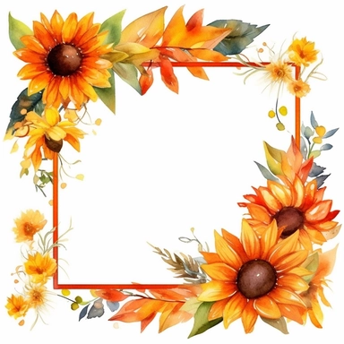 Watercolor Sunflowers Clipart frame with inside white background, fall sunflower floral bouquets, white background