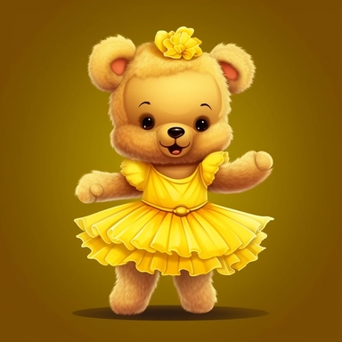Adorable cute fantasy Teddy bear dressed like a Romantic ballerina, wearing yellow tutu, nursery art, clipart image, lineart image, solid background, high contrast with background , very detailed, 8k