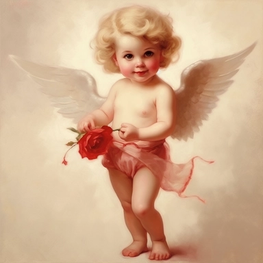 vintage adorable little cupid with red hearts, full body, clipart style, accurate details, oil painting technique, super high quality, professional clipart, high resolution