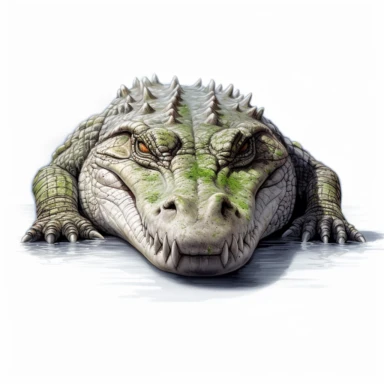 Nile Crocodile digital painting and drawing, clipart, full body, hyper - realistic animal illustration, childlike, free brushwork, white background, lying down
