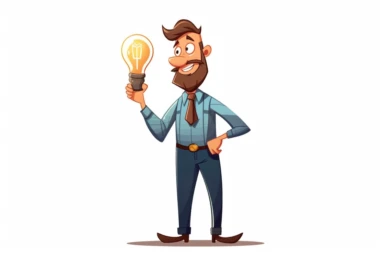 Clipart Image of a male businessman with a light bulb in his hands cartoon character isolated on a white background