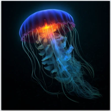 Clipart,A bioluminescent jellyfish illuminating the ocean depths, hyperrealistic, hyper high definition
