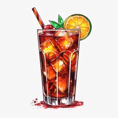 clipart, long island ice tea cocktail, bright color, transparent background
