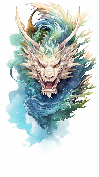 Bird-Body Chinese Dragon-Head Deity,Peak of the Snowy Mountain,Chinese style,watercolor clipart, high quality,high detail,32K