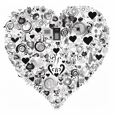 shirt graphic, Imagine a world where gratitude fills our hearts, radiating positivity and contentment black and white drawing, .dreamy, fireworks of MUSIC NOTES and scrolls, CONTOUR, VECTOR IMAGE, FLAT , simple, sharp, detailed, clipart , on a white background--no mockup