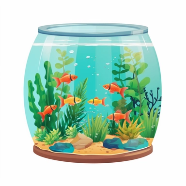 ella bailey illustration style, cartoon style fish tank , high definition, 8k, insanely detailed, fine detail, sharp focus, illustration, white background, isolated clipart