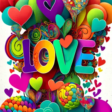 word love  on top of ,multiple Valentine hearts, butterflies, diamonds, Quirky, Whimsical ,Magical, bright rainbow colors, Seamless Pattern , Clipart, Cartoon, Blossoms Inky Wonderland Doodles, cartoon, illustration, hyper realistic, intricate detail, cartoonish style seed 1467933555