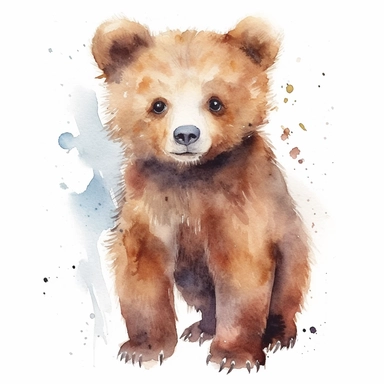 little cute bear, high definition, 16k, insanely detailed, fine detail, sharp focus, watercolor illustration, white background, isolated clipart vector