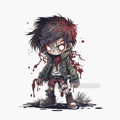 Halloween character , Zombie, clipart, anime, on white background