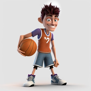 Basketball clipart. Sport graphics, boy Basketball player characters, 8k polished, smiling, white background, 3d rendered by pixar