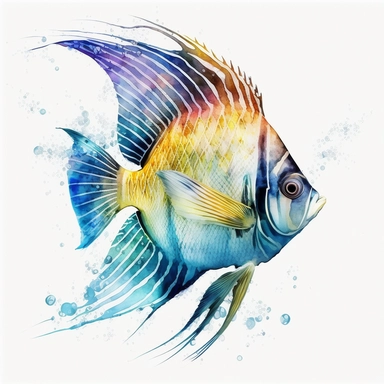 regal angel fish Watercolor Clipart, drip effect, clean white background, 16K Colors, clean white background