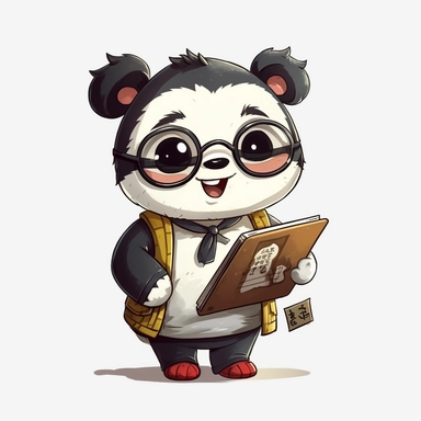 cute panda, teacher, happy and smiling, clipart, white background, no shadow