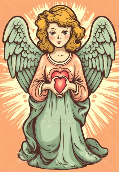 cartoon angel holding a heart stock clipart 5448247, in the style of pink and amber, colorful drawings, pontormo, comic/cartoon, sophie anderson, dark yellow and turquoise, andrew boog faithfull