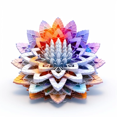 clipart of geometric 3D lotus flower, matrix code, intricate, vibrant chakra colors, sacred geometrical patterns, on white background