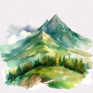 Mountain Watercolor Clipart PNG, Hills Transparent Watercolor, Background Scenery