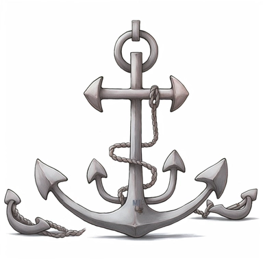 2 medieval anchors heavy 150 kg Clipart watercolor without details minimalist, white background,