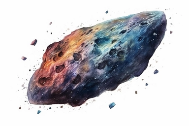 Watercolor, Design an image depicting an S-type asteroid, composed of silicate materials clipart, hd, on a white background, spaced out
