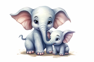 cute baby elephant playing with its sibling Clipart, On White Background, Spaced out, Vector Graphic,