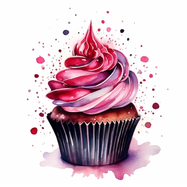 whimsical watercolour clip art individual red and black coloured cupcake - Image #2 <@1098423716465102849>