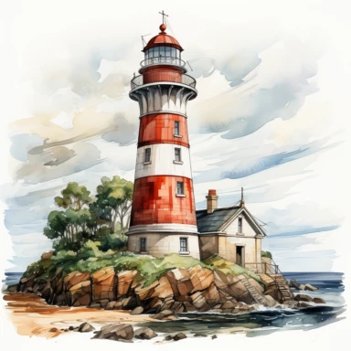 Cute Beautiful Pastel Lighthouse Clipart, Watercolor, hyper realistic, intricate detail, illustration style, high resolution, on the white background