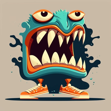 The monster's mouth is closed, monster dramatic demeanor , Feet wearing hoka running shoes, flat design,illustration, cartoon, vector, sharp focus, super detailed, illustration, 16:9, v4, q2, 16k, High quality, clipart， by Niark1