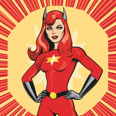 Generate a clipart image of a female superhero character's birthday invitation. Design a visually appealing invitation card with the superheroine's image, party details, and a superhero-themed border.