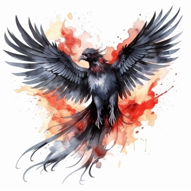 watercolor dark fantasy mystic black phoenix clipart, hd 4k, detailed, isolated on white background