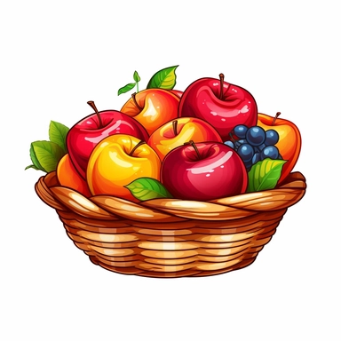 Apple With Fruit Basket, vector style Clipart, White Background ar 1:1