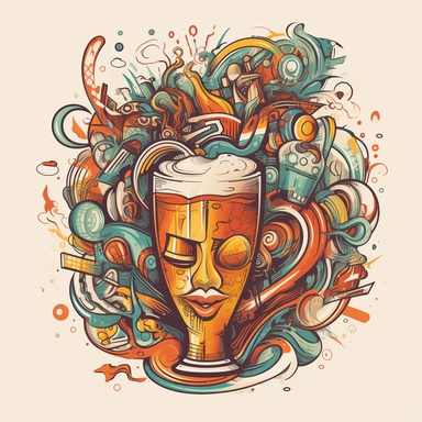 vector art, logo design, happy drunk beer drawing, happy drunk beer clipart, transparent background, 4k quality, flawless drawing , Alebrije, abstract, Illustrators, by Sabbas Apterus, bar culture, amazing pub scene