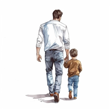 <https://s.mj.run/UAYJRoBCAQg> Cute Beautiful daddy and son, little boy, Back view Sublimation Clipart,Cartoon,hyper realistic, intricate detail, illustration style,high solution , on the white background