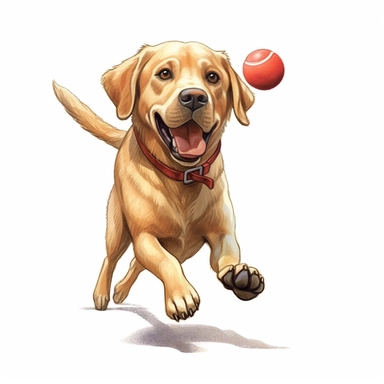 Labrador Retriever, Playing Fetch, cartoon, Clipart, white background, no text, no caption