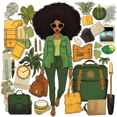 Black Woman ClipArt, Rich Auntie ClipArt, Digital Stickers, African American Clip, Digital Planner Stickers, Black Girl Clipart, travel, green 2:3