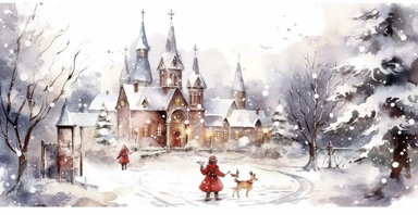 Adorable Christmas scene, clipart, disney animation style, watercolor, white background, I can’t believe how beautiful this is