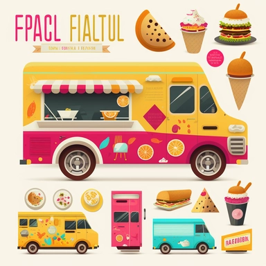 food+truck+vector, highly detailed, isolated on white, clipart